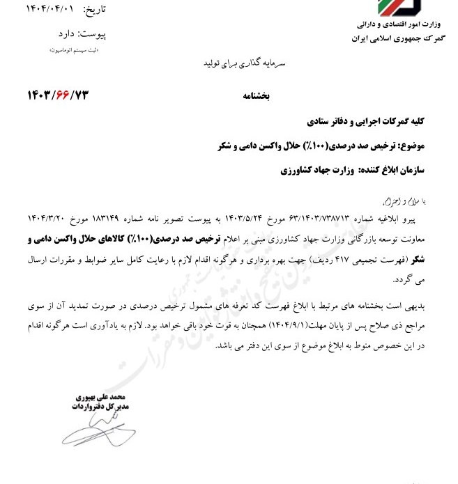 با بخشنامه گمرک ایران، ۲کالا به فهرست ترخیص ۱۰۰ درصدی با حداقل اسناد اضافه شد.